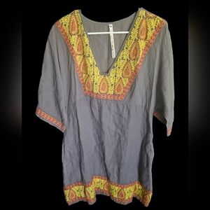 Uncle Frank 100% Gray Linen Pullover Tunic Dress  W/Pockets Size XS